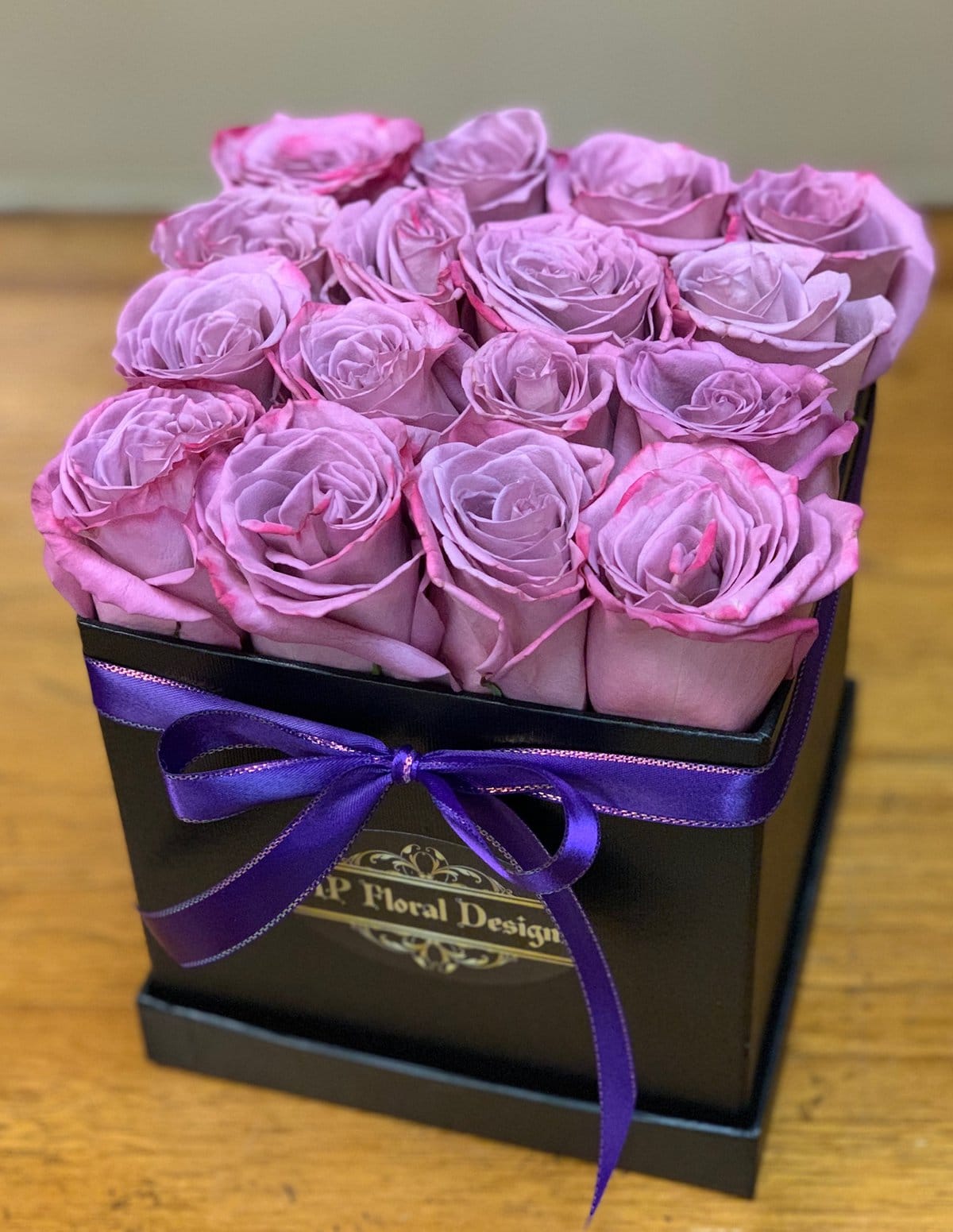 purple roses square hat box las vegas