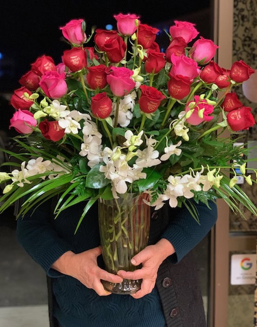 Red And Pink Roses With White Orchids - Image 3