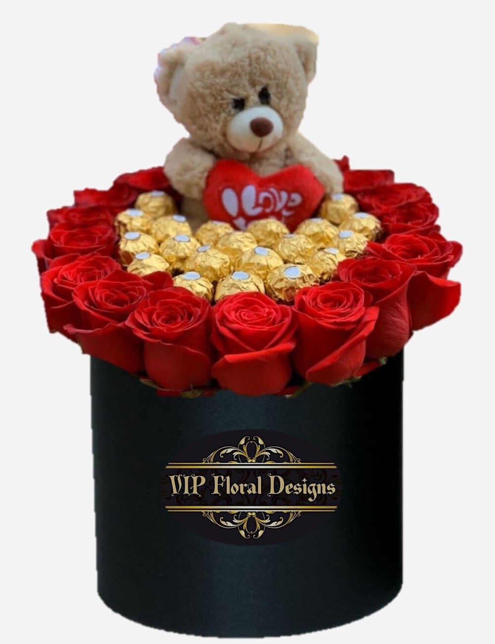 hat box with teddy bear and chocolate