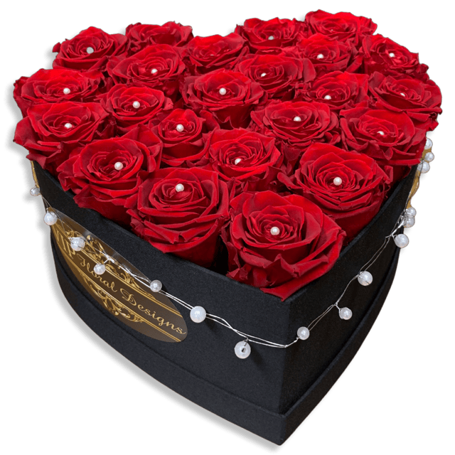 20 Red Preserved Roses With White Pearl Pins las vegas roses