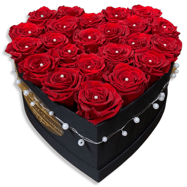 20 Red Preserved Roses With White Pearl Pins