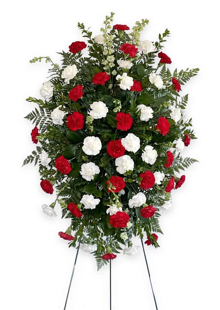 Funeral Flowers Las Vegas, red and white carnations funeral spray