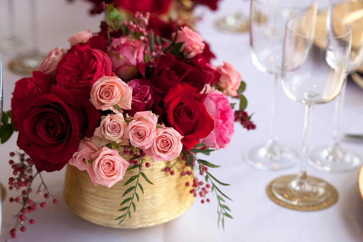 Pink, Red and Gold Flower Centerpiece