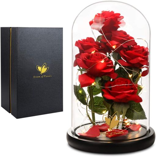 Roses Gift In Glass Dome With LED