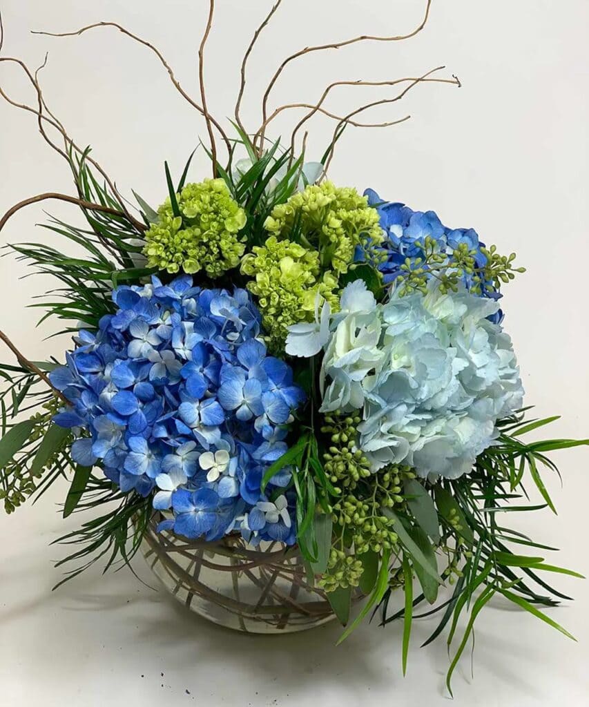 Blue and Green Events Flowers centerpiece