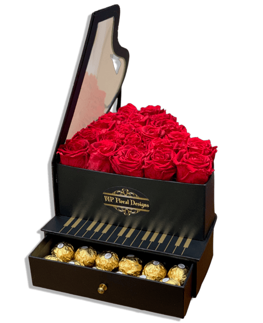 piano hat flower box with chocolate