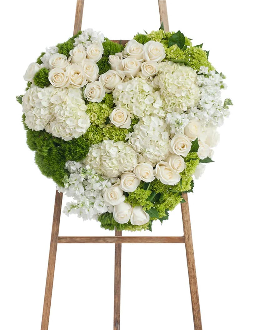 20"H x 18"W Funeral Stand all with white and green flowers.
