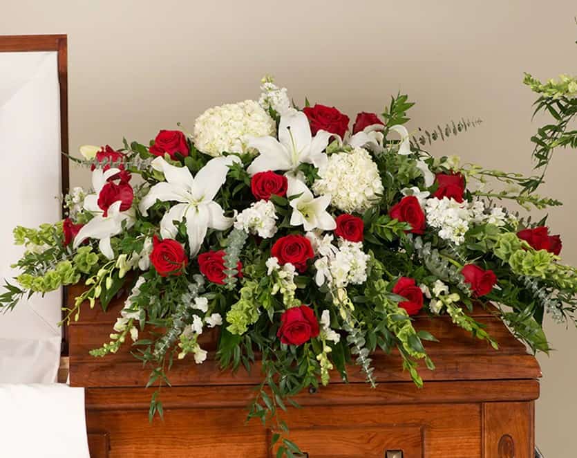 Red and White Casket Spray