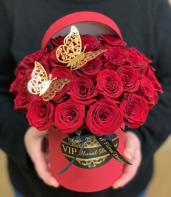 flower box with roses and butterflies