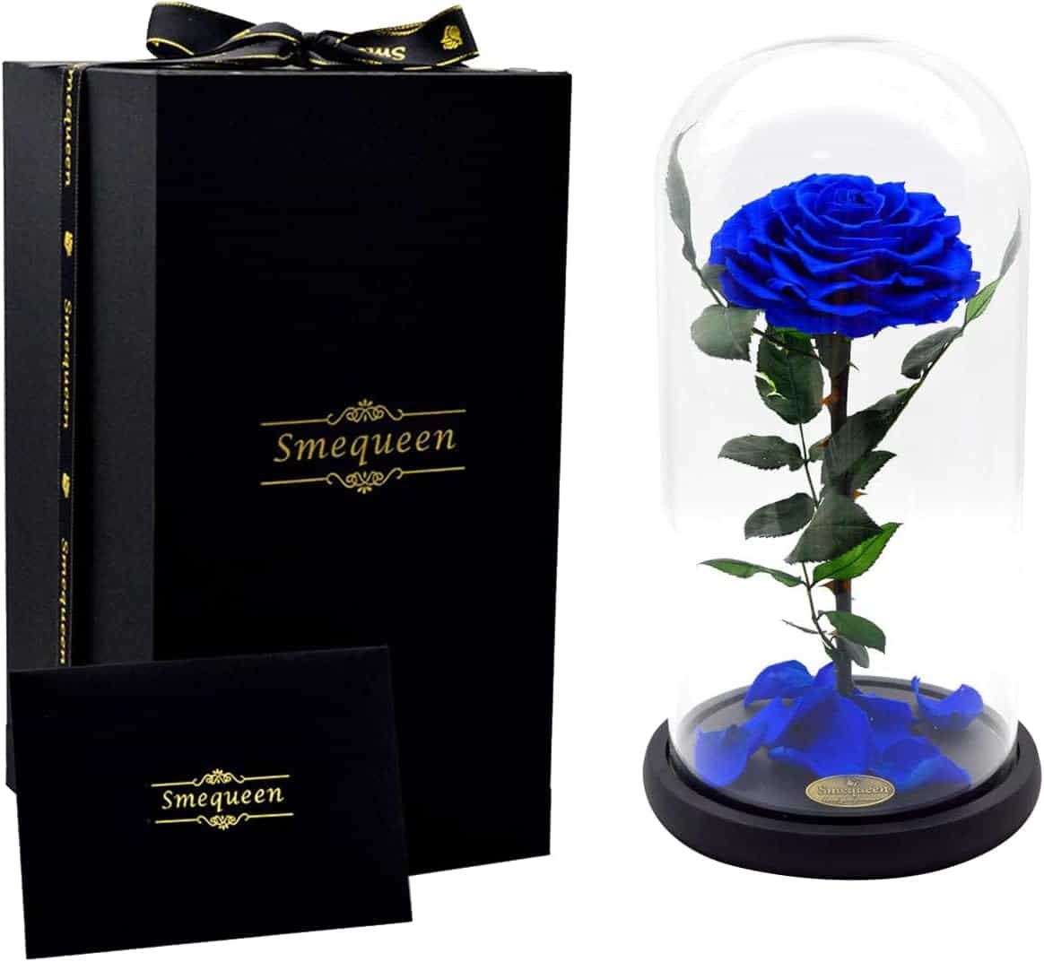 12"H Preserved Blue Rose in Glass Dome