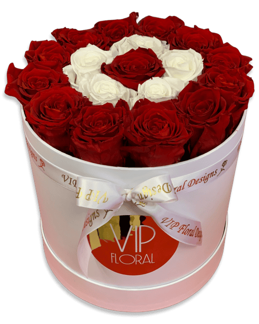18 red and white preserved roses