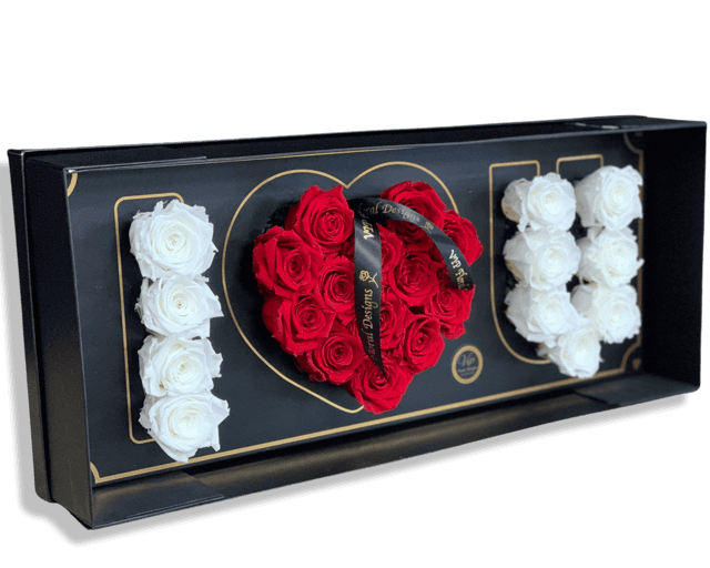 deep love white and red preserved roses box