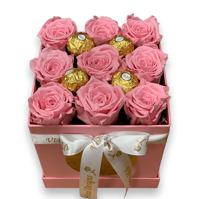9 pink preserved roses box