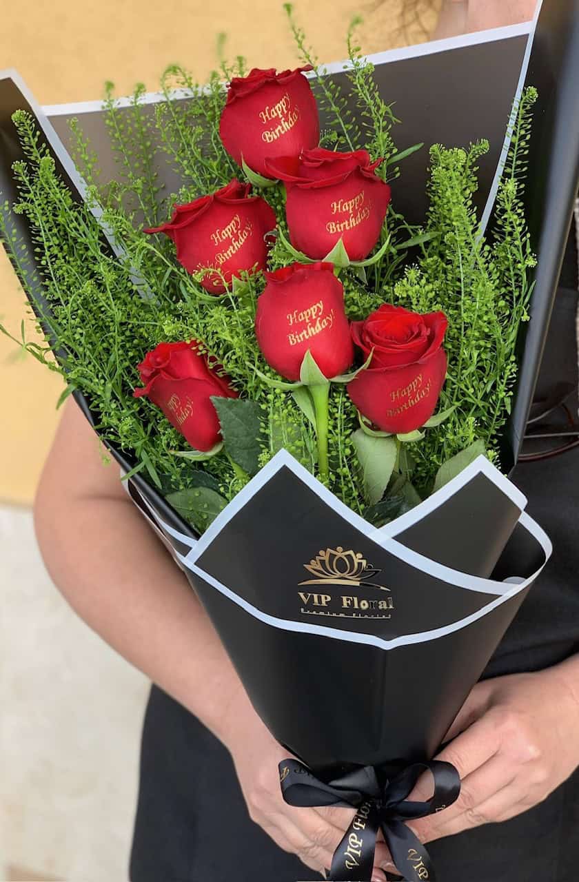 Happy Birthday wrapped hand tied Bouquet in Las Vegas.