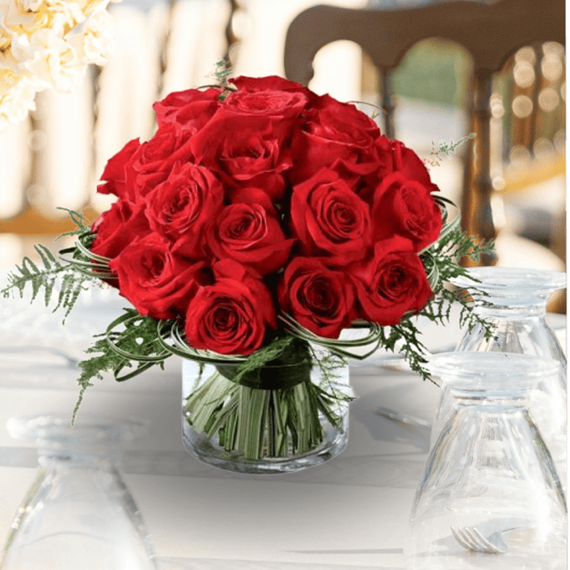 Scarlet Serenity red roses centerpiece