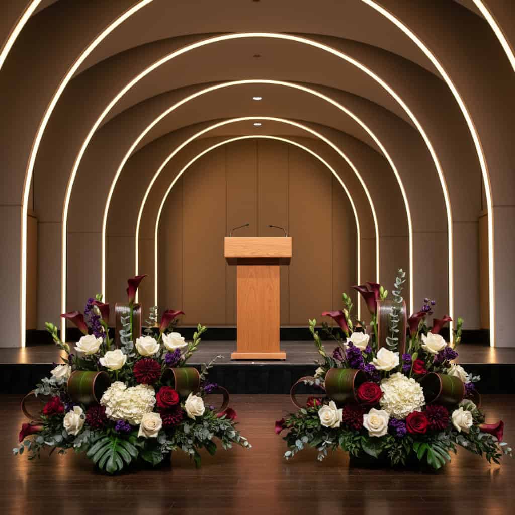 stage flowers red and white