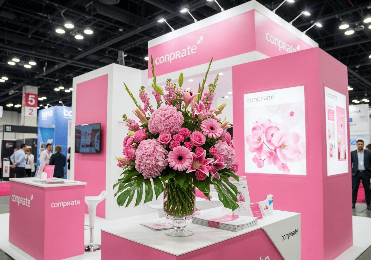 Pink luxury flower arrangement with roses, lilies, and hydrangeas for Las Vegas grand openings, trade shows, and conventions