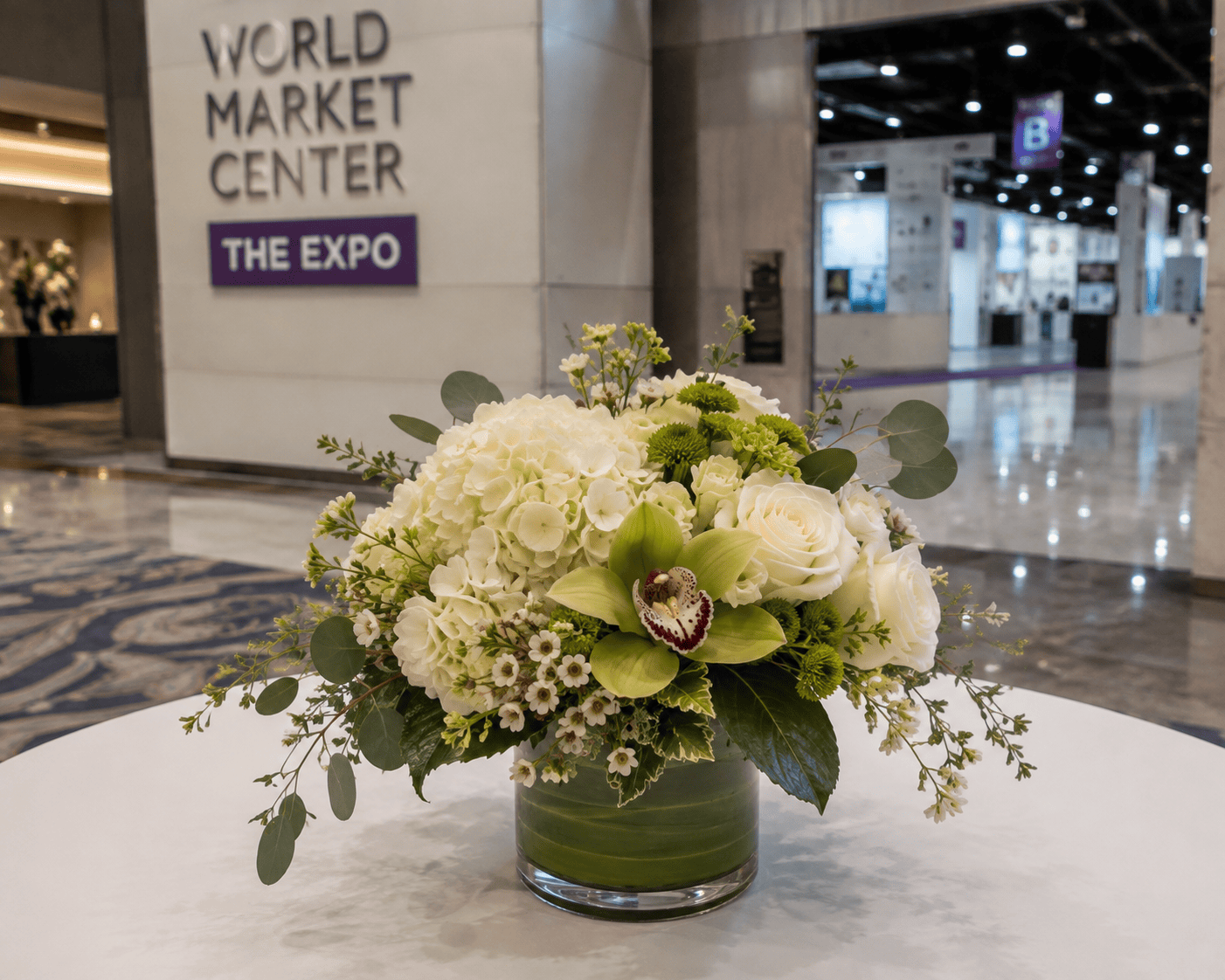 Exhibition flower arrangement for Las Vegas trade show booth