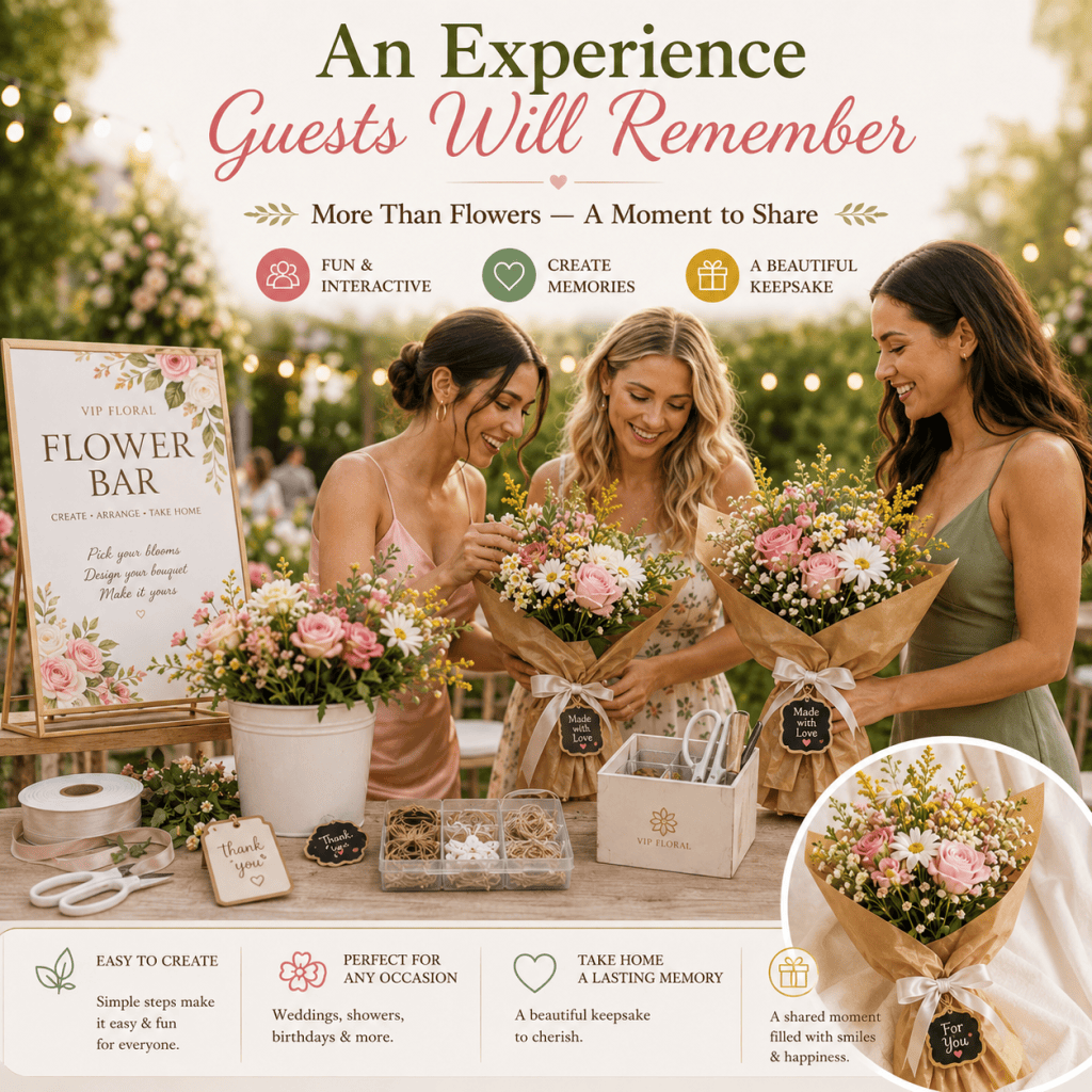 VIP FLORAL Flower Bar in Las Vegas with fresh flowers and DIY bouquet-making station