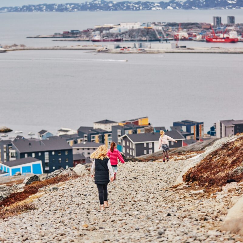 Kids on a hill near the suburb Qinngorput in Nuuk