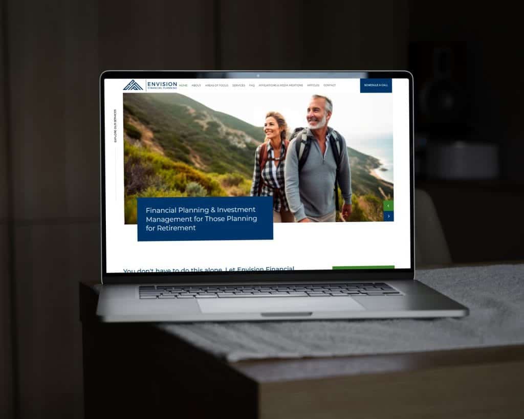 We Are Web Design Portfolio image showcasing the professional, trustworthy website design for financial planning firm Envision Financial Planning on a laptop screen.