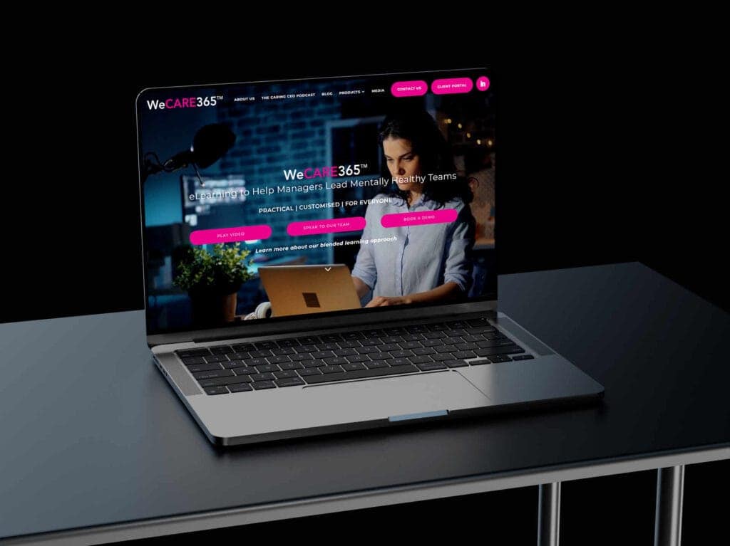 We Are Web Design Portfolio image showcasing the professional, engaging website design for workplace mental health platform WeCare365 on a laptop screen.