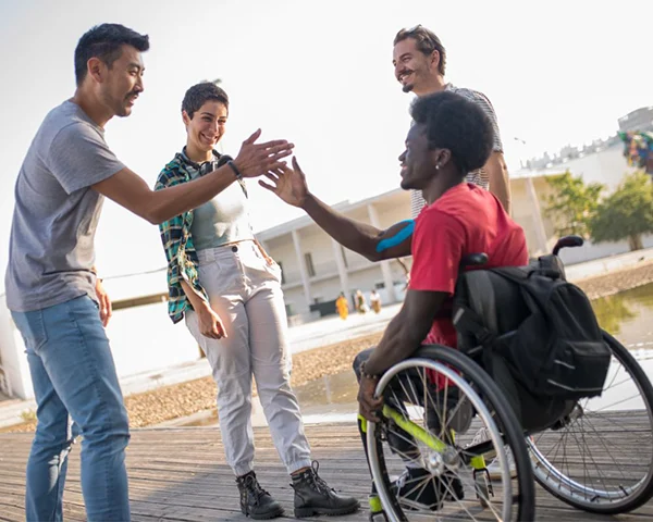 Diverse friends enjoying time outdoors together