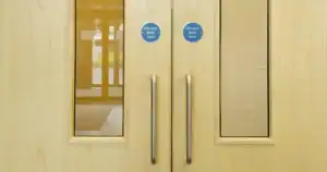 Image of a double fire door with labels