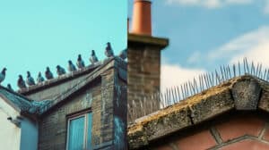 A before and after image of a roof once it has been bird-proofef