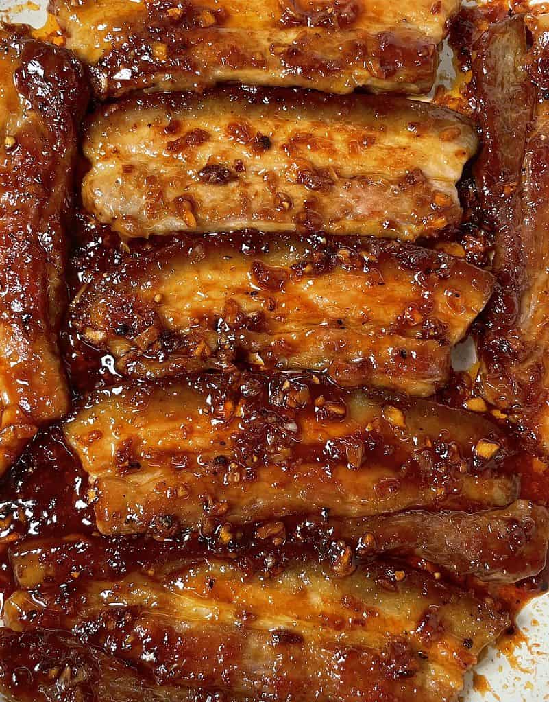 Braising pork belly