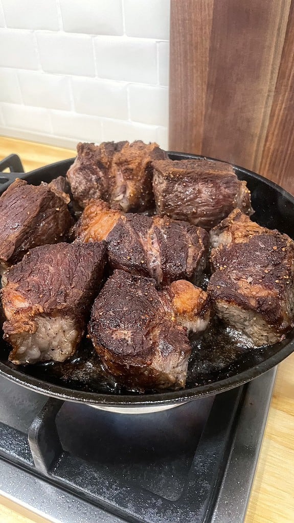 Frying the beef