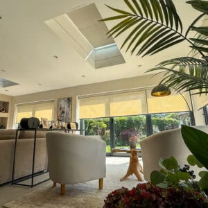 Motorised bifold roller blinds and roof lantern blinds in Hook Hampshire new build