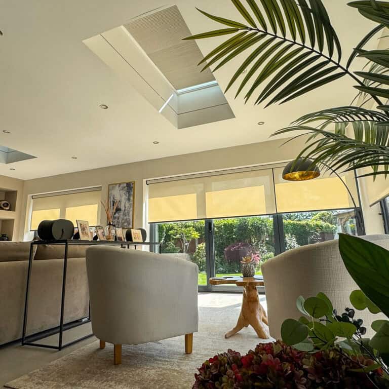 Motorised bifold roller blinds and roof lantern blinds in Hook near Alton Hampshire new build