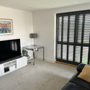 full height shutters in black colour to living room in winchester 