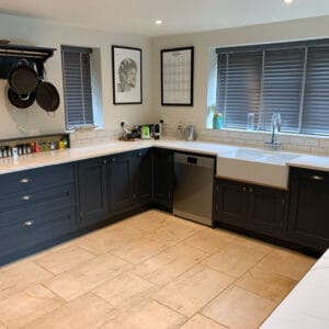 wood Venetian blinds for light control and privacy to kitchen in hampshire