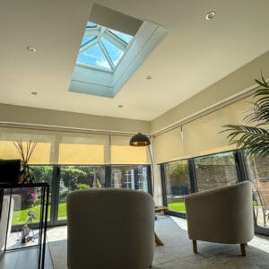 Bifold door motorised bifold door blinds to new build home in Hook, Hampshire