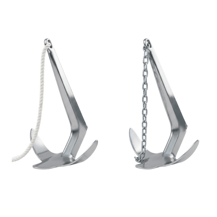 Anchor with chain for boat anchoring and marine safety.
