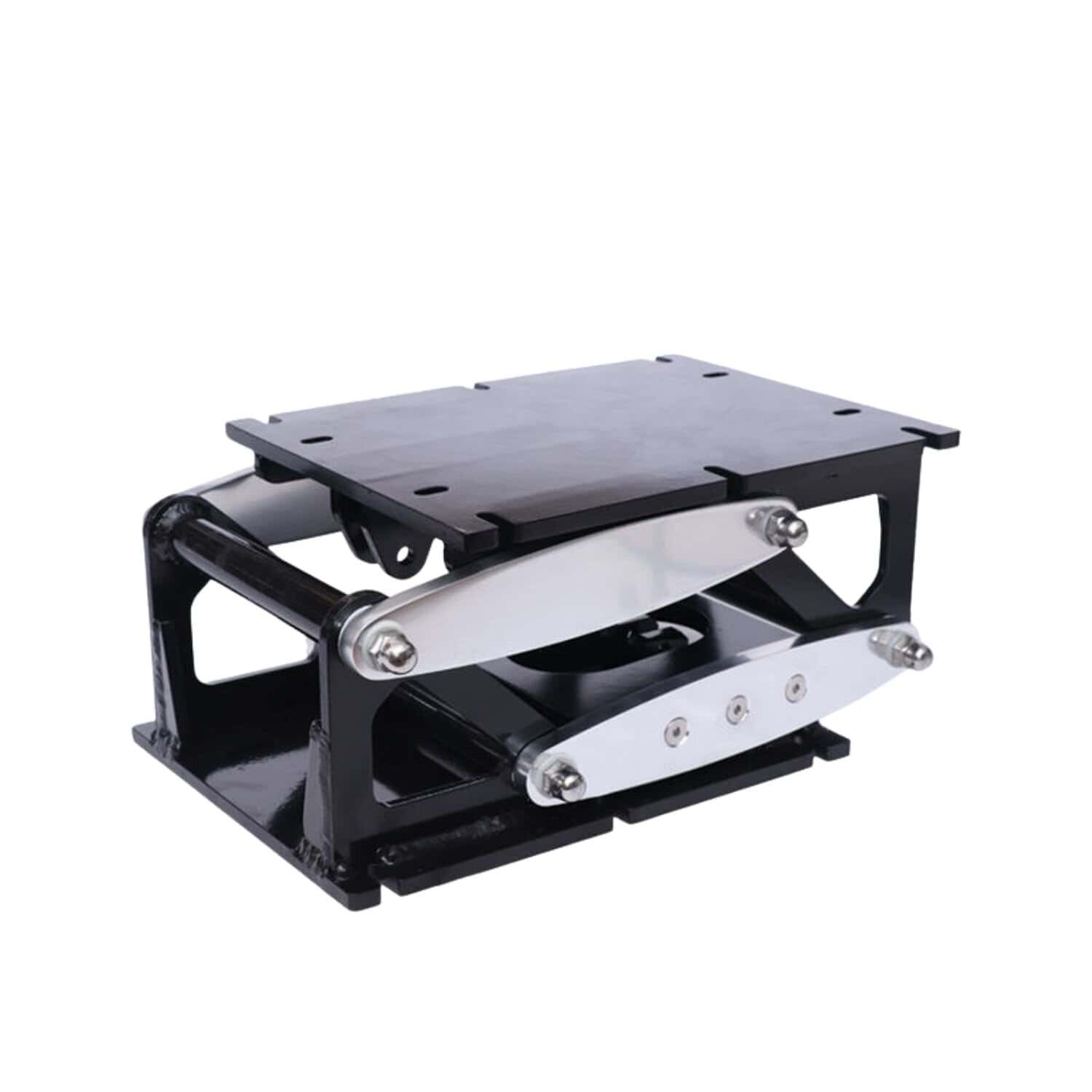 Black adjustable boat seat suspension base with shock mitigation for smooth rides.