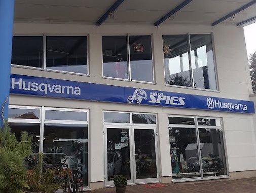 Fahrradgeschäft 2Rad-Spies in Ortrand mit Husqvarna und Husqvarna Logo.