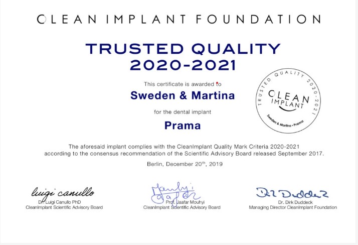 CLEAN certification logo from the Independent Clean Dental Implant Foundation