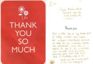 Thank you card from a 360 Dental Care patient