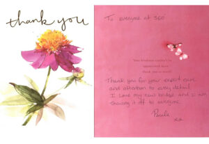 Thank you card from a 360 Dental Care patient