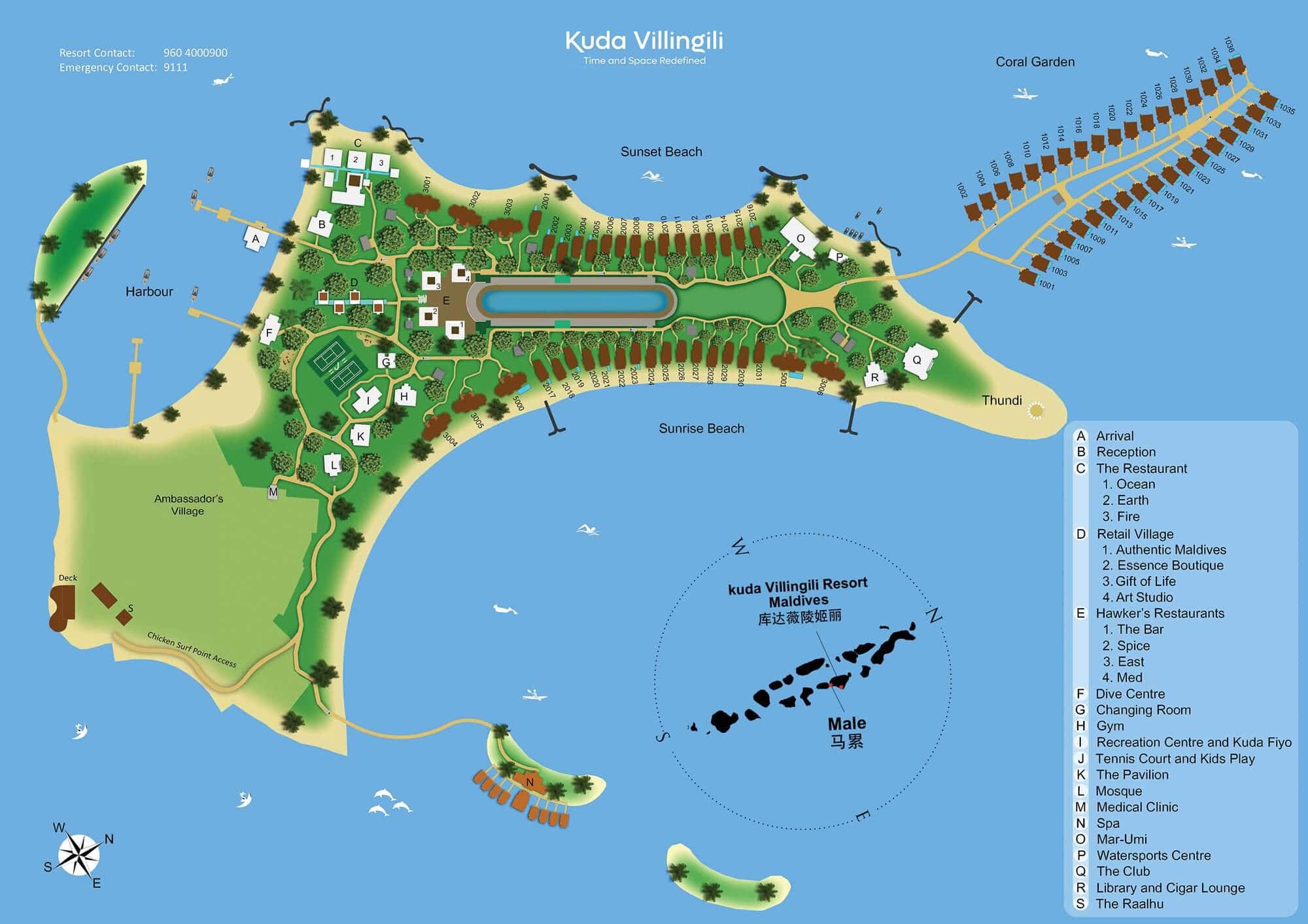 Kuda Villingili Resort Maldives - map