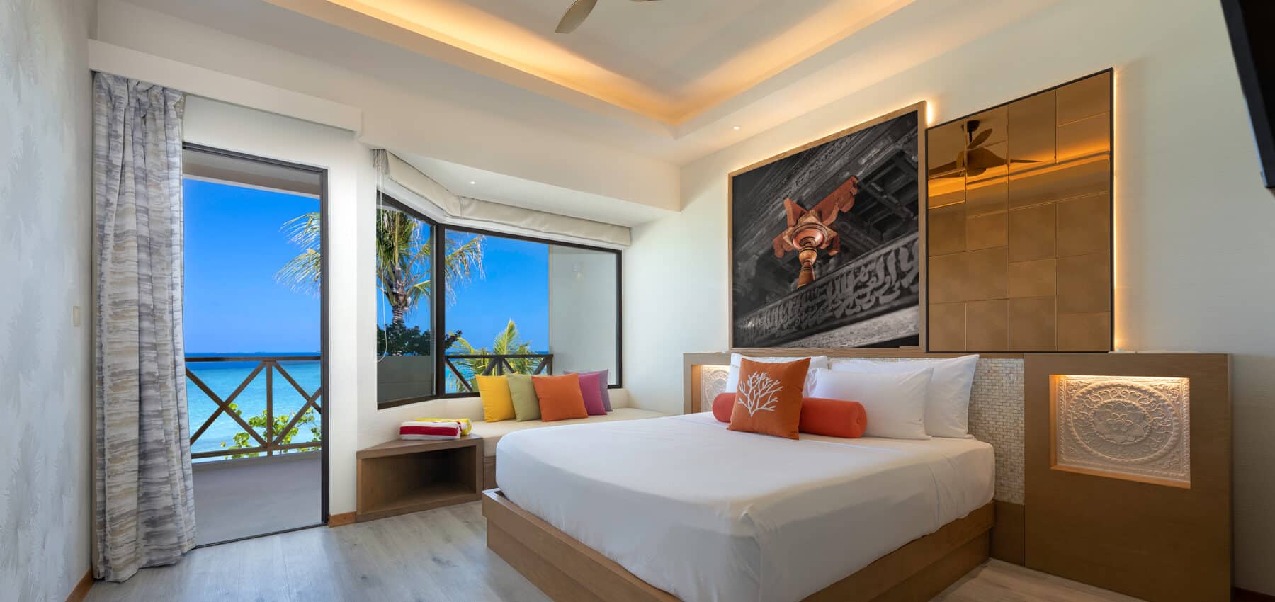 Bright and welcoming, this two-bedroom retreat connects a chic master bedroom with a playful bunk-bed room for kids. Modern comforts, smart storage, and ocean views create the perfect family escape.