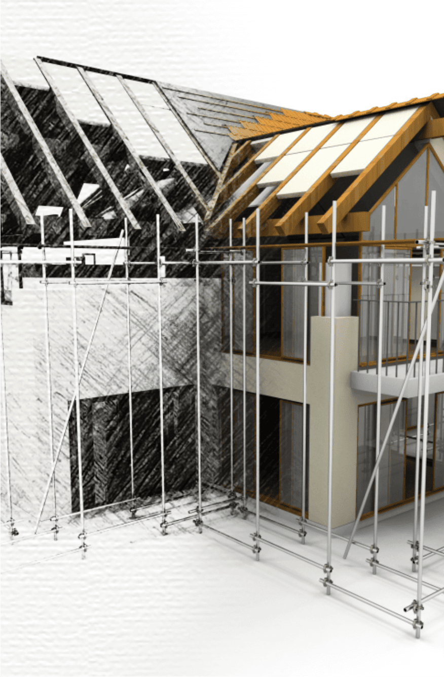 Modern architectural design of a contemporary house with innovative roofing and large glass windows.