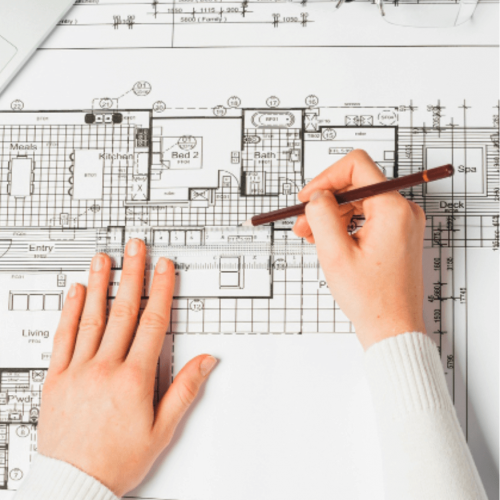 Architectural blueprint and drawing plans for residential design.
