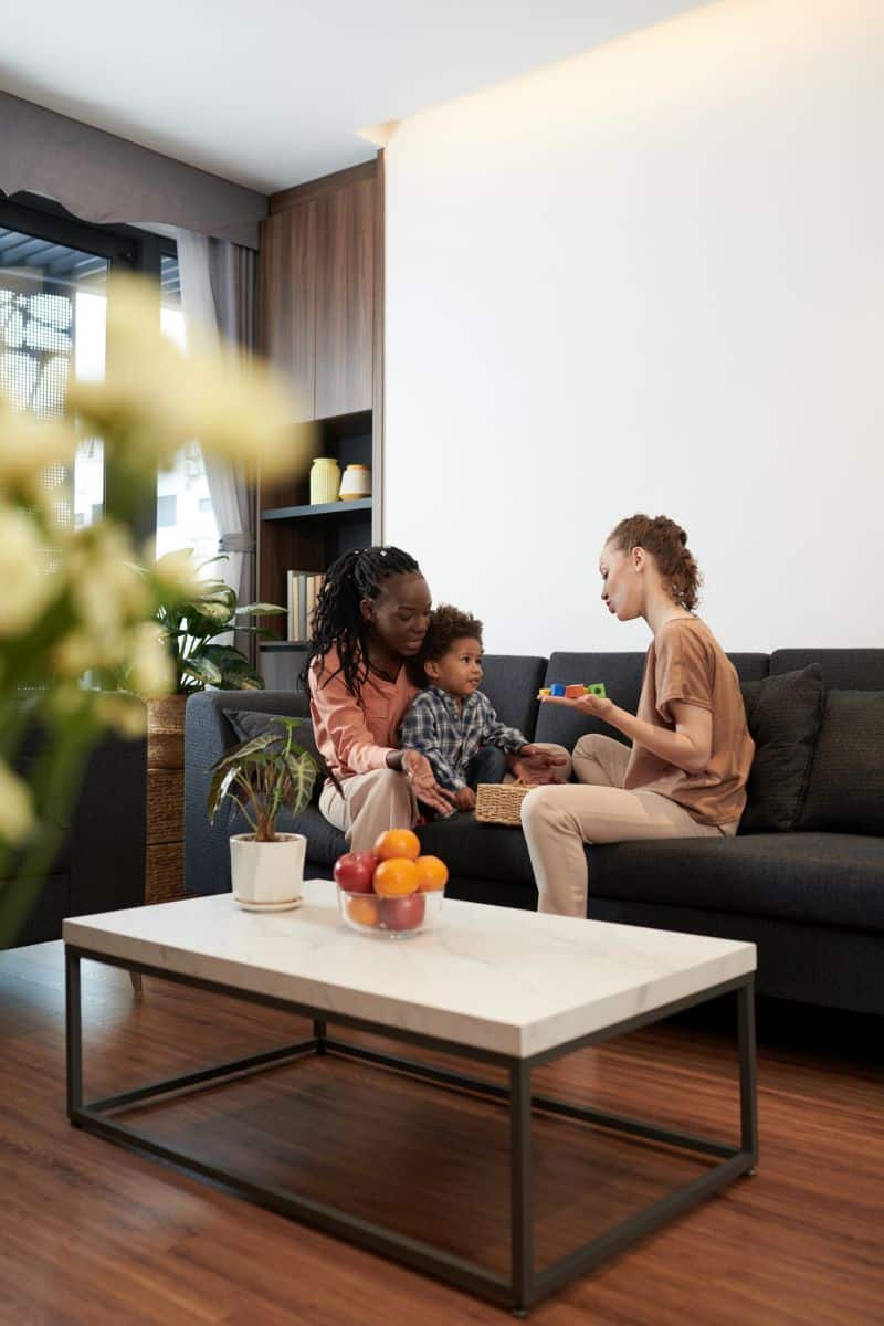Bright, stylish home interior featuring comfortable seating and natural sunlight.