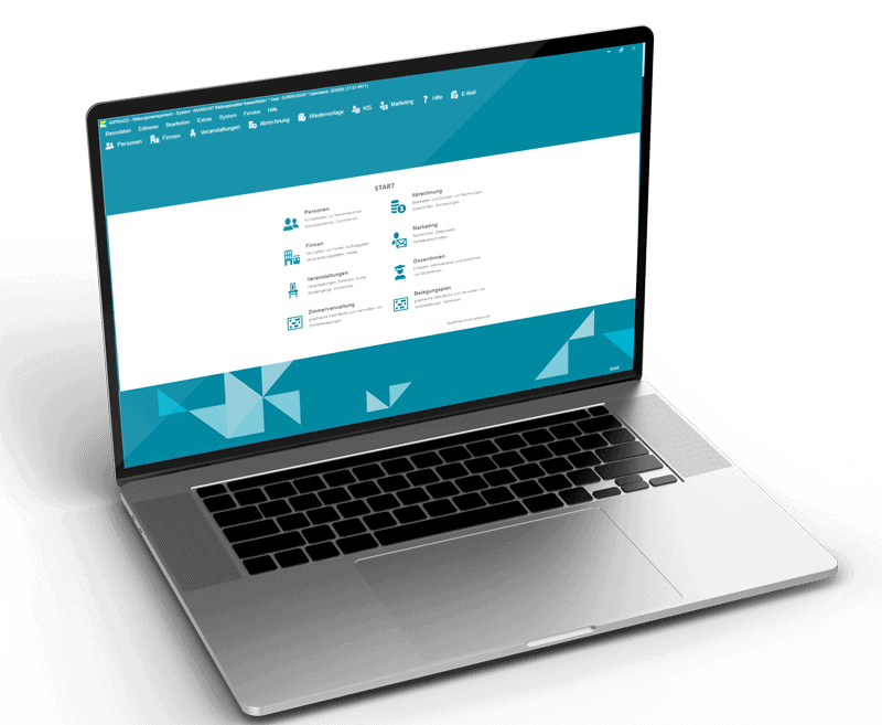 Bildungsmanagementsoftware ANTRAGO am Bildschirm eines Laptops