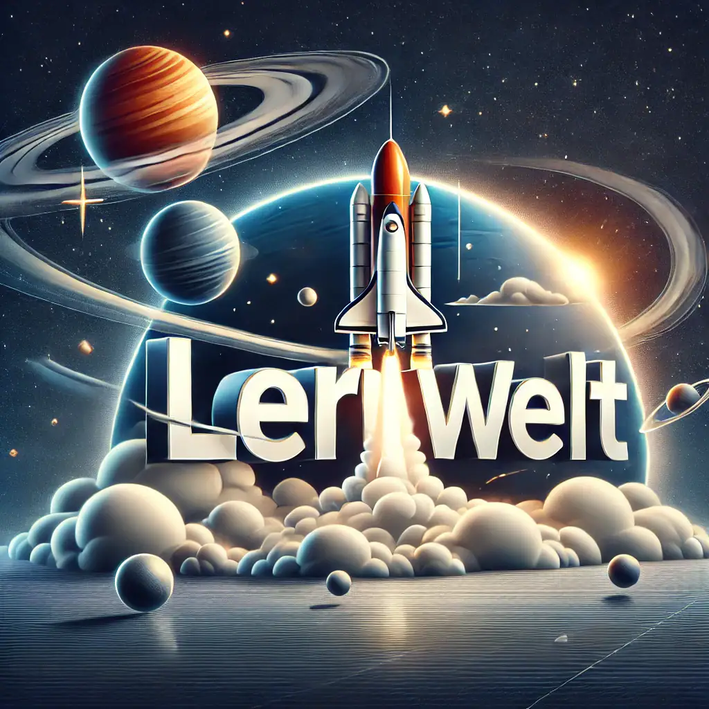 DALL·E 2024 09 13 11.02.50 A dynamic space scene featuring a rocket launching into space. The background includes stars planets and the vastness of space. The word Lernwelt