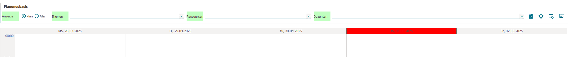 Ferien händisch in den Basisdaten hinterlegen 3 Feiertage (rot) in ANTRAGO Planung plus (Planungstool)